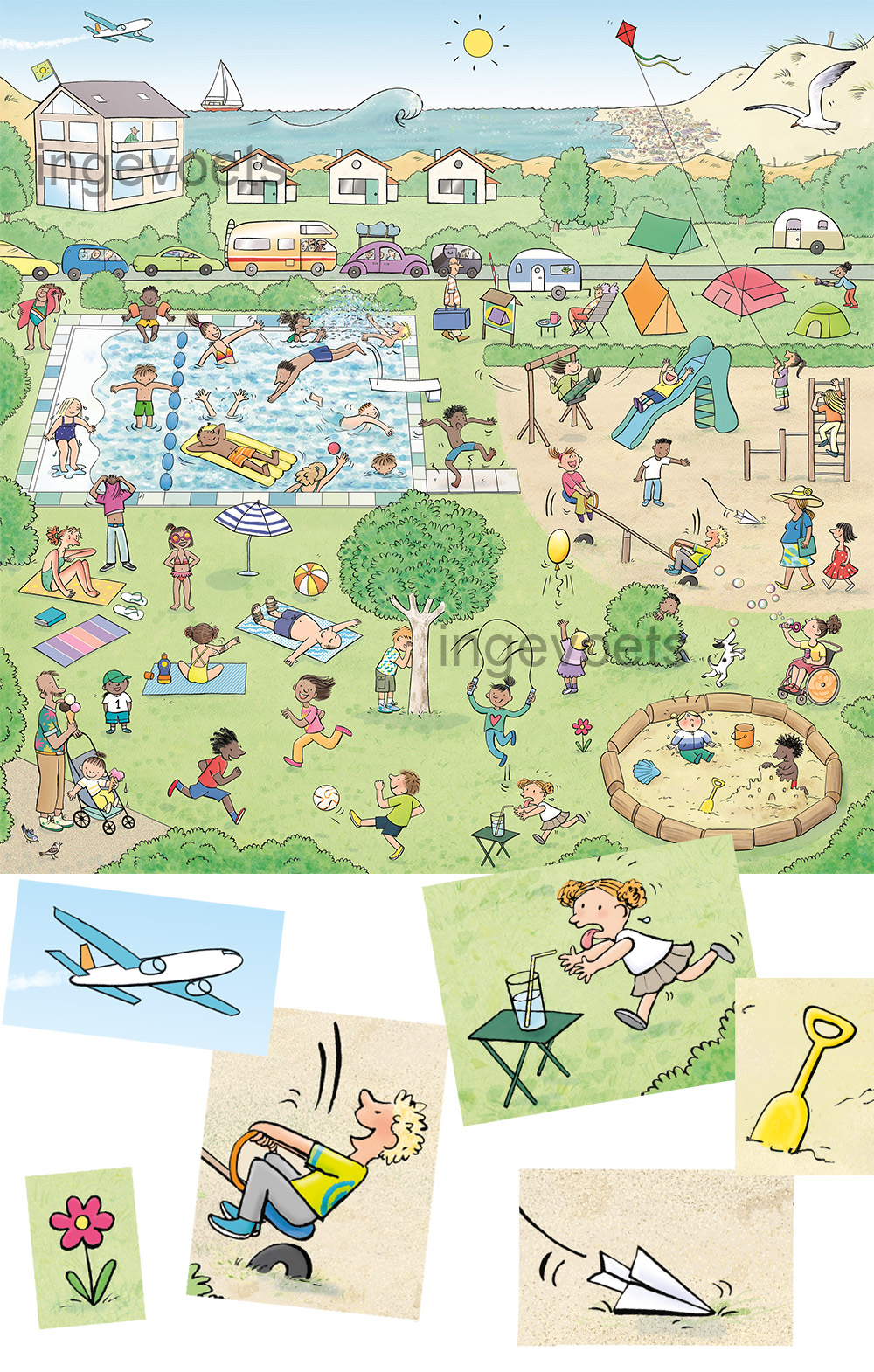 Praatplaat over de zomer, voor logopedisten en ouders  met veel herkenbare voorwerpen.